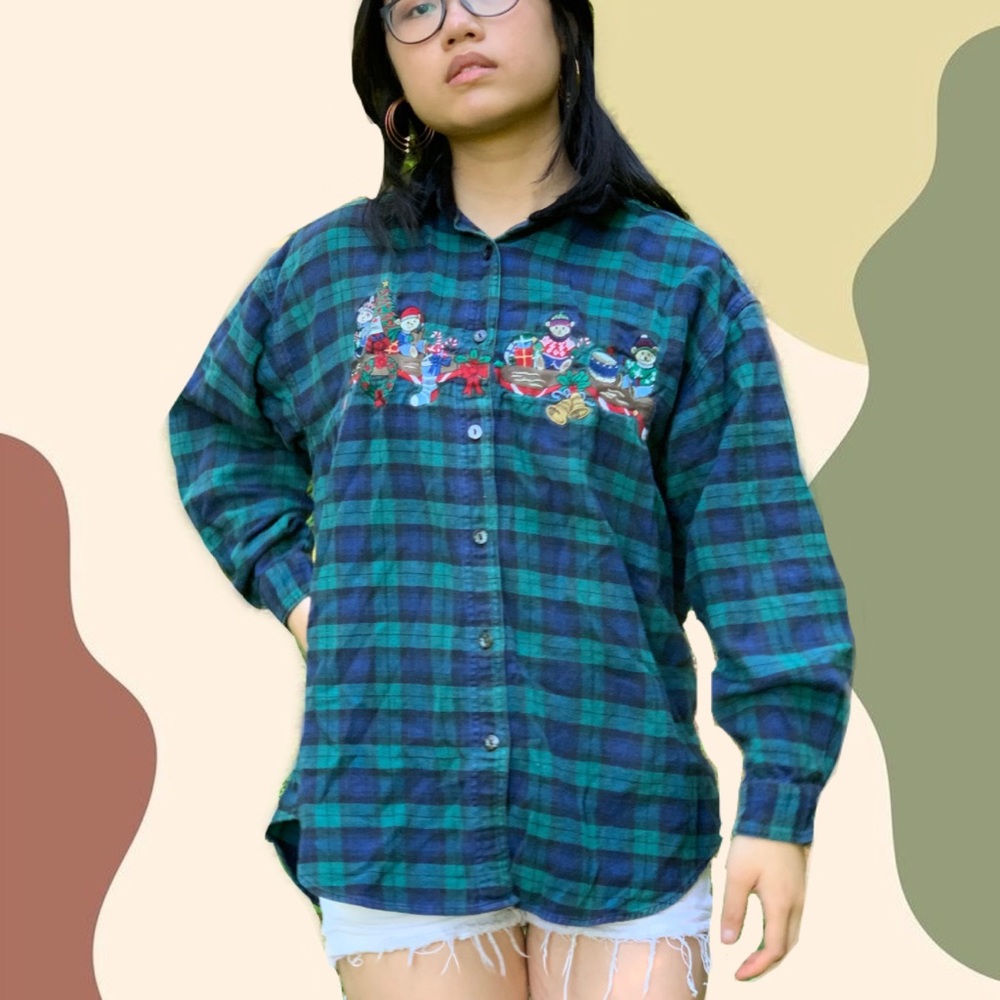Vintage Quizz Again Christmas Plaid Flannel
